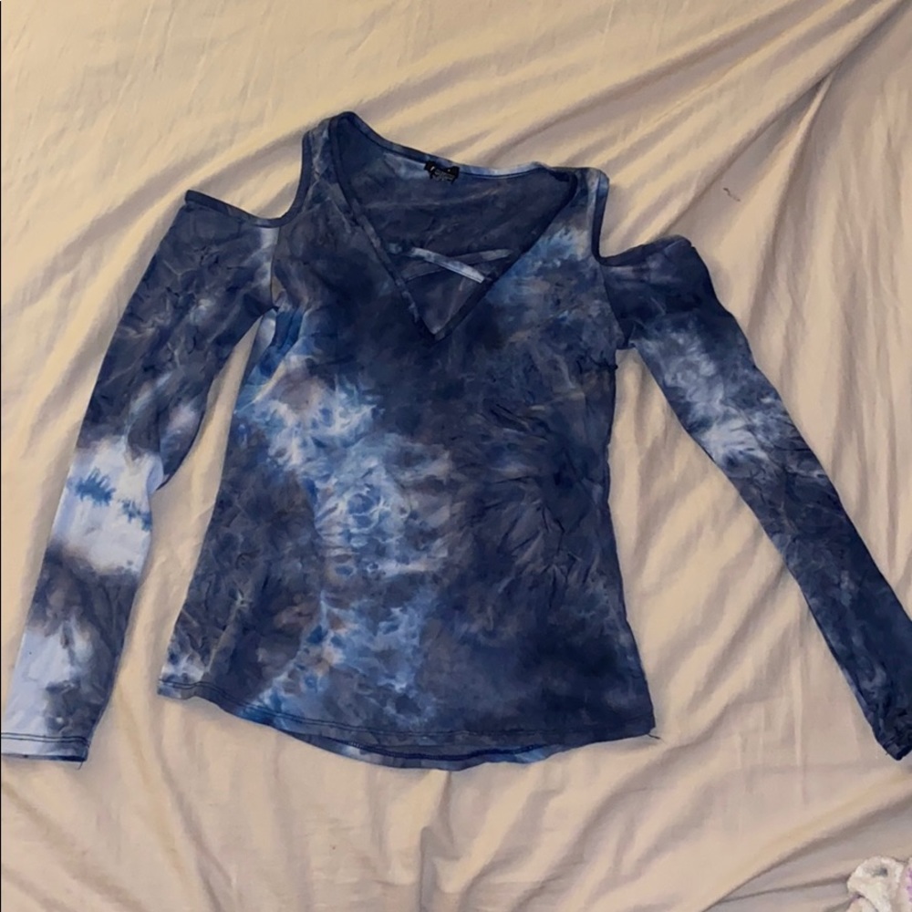 Fun tie dye cold shoulder top